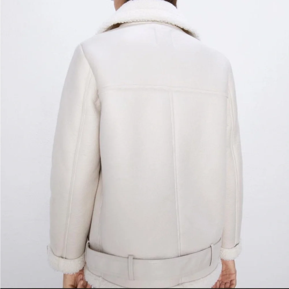 Zara Off-White Shearling Jacket coat - Picture 10 of 10